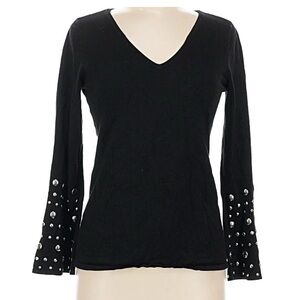 INC International Concepts Black V-Neck Sweater w/ Embellished Sleeves Size M